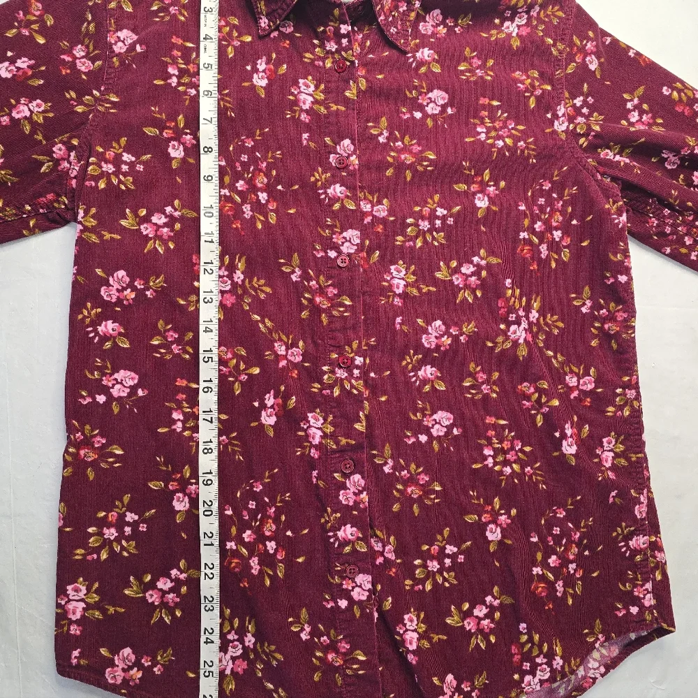 Cabin Creek Floral Corduroy Shirt Burgundy Cotton Button Up Cottagecore M - Picture 10 of 12